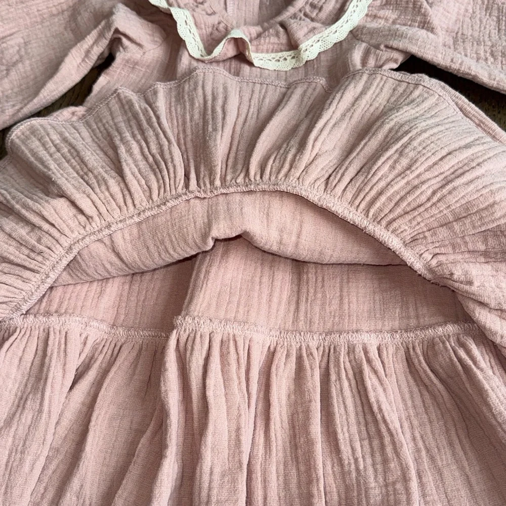Charming Pink Baby Dress with Ruffles 100% organic cotton custom handmade 6-9 m